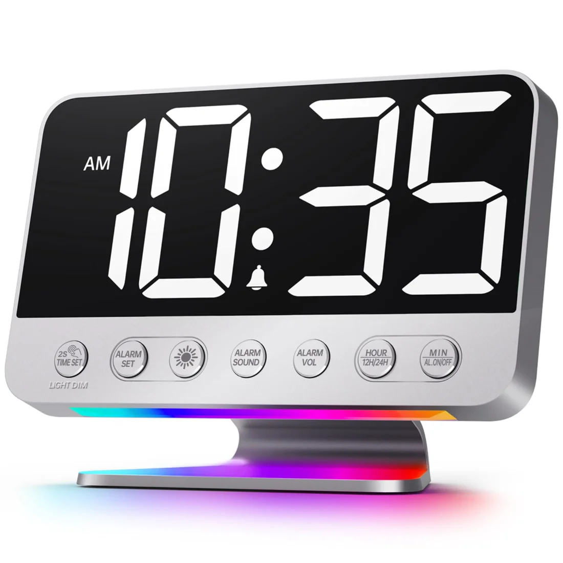 Odokee U2 Big-Digit Clock, Silver with White Digits on a nightstand